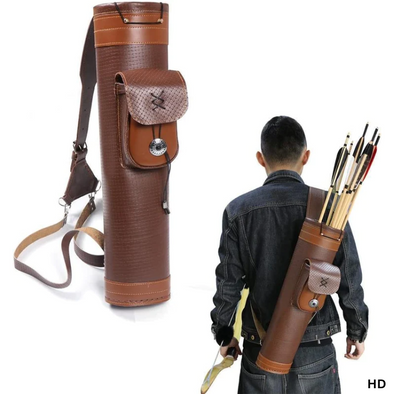 TOPARCHERY TRADITIONAL SHOULDER BACK QUIVER LEATHER