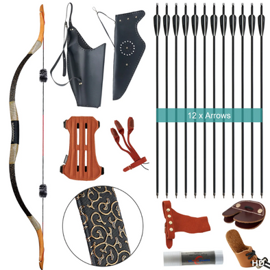 MONGOLIAN TRADITIONAL RECURVE BOW CARBON ARROWS KIT BOW BAG